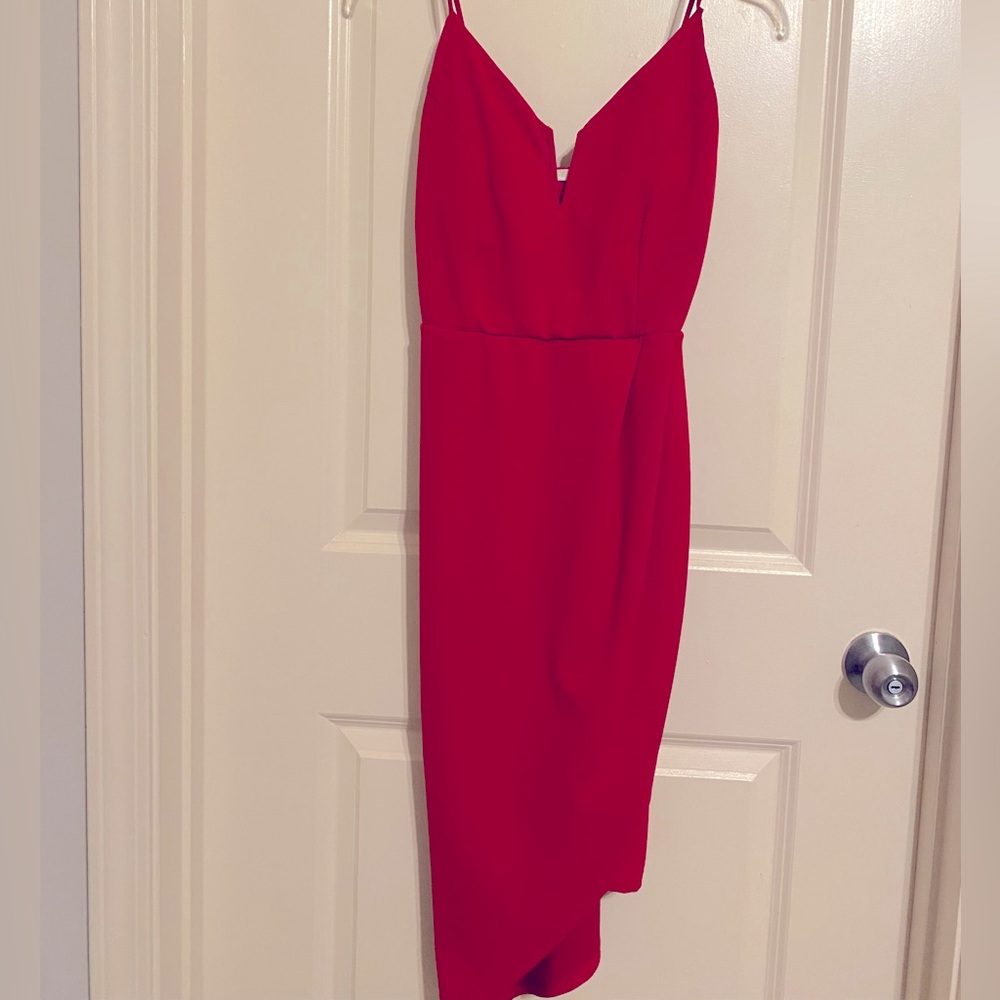 Red “olive tree” cocktail dress